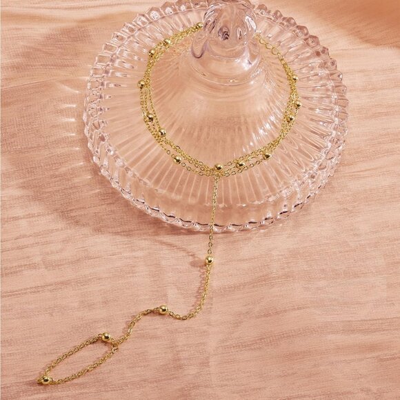 Gold Bracelets for Women, 14K Gold Plated/Silver Hand Chain Bracelet - Picture 7 of 7